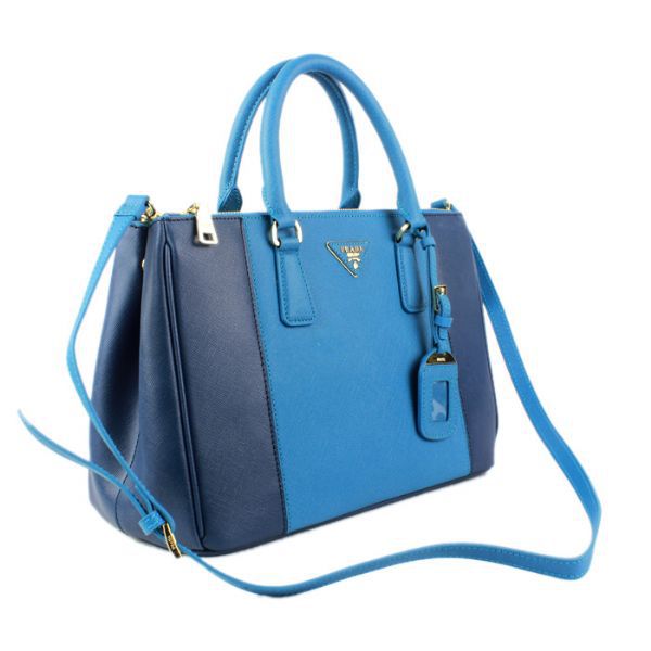 2013 Prada Saffiano Leather Tote Bag 2274 in Skyblue with Dark blue