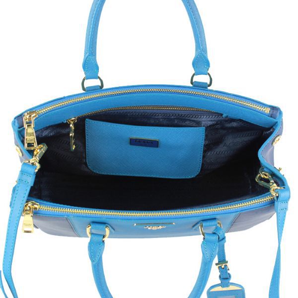 2013 Prada Saffiano Leather Tote Bag 2274 in Skyblue with Dark blue