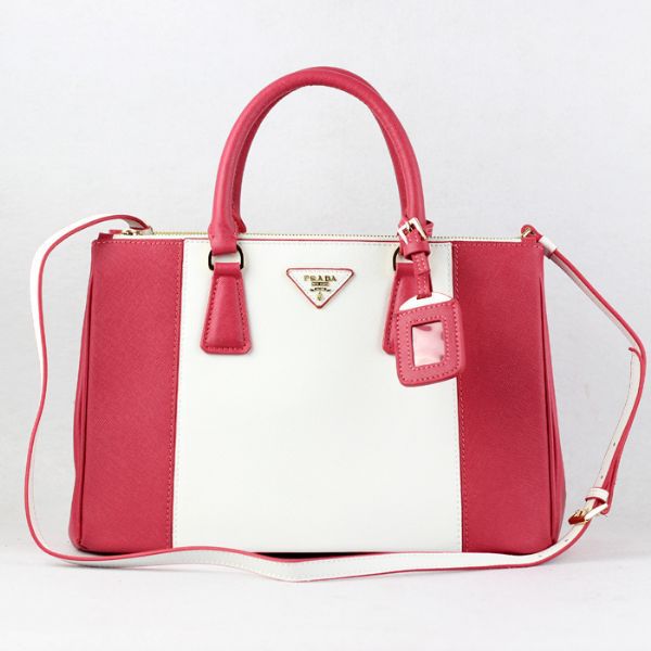 2013 Prada Saffiano Leather Tote Bag 2274 in Watermelon red with White