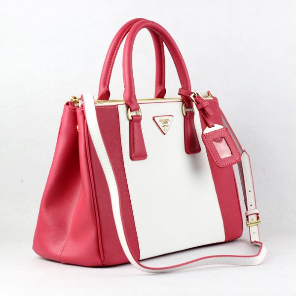 2013 Prada Saffiano Leather Tote Bag 2274 in Watermelon red with White