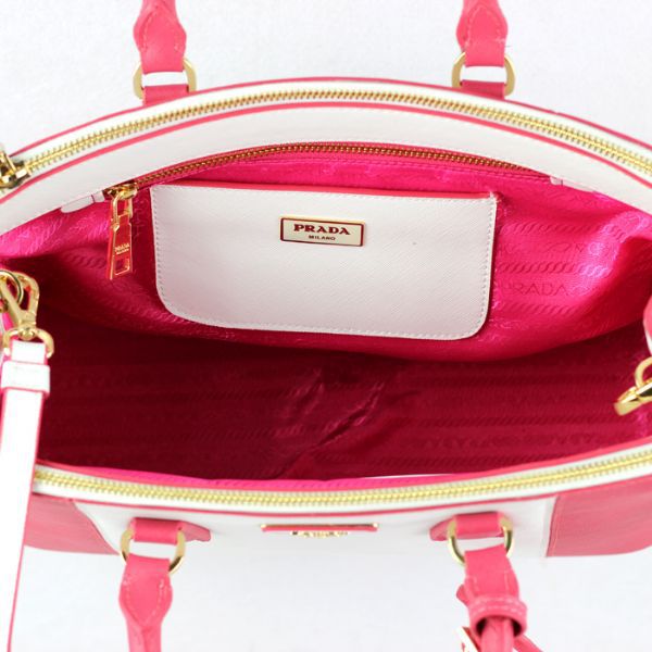 2013 Prada Saffiano Leather Tote Bag 2274 in Watermelon red with White