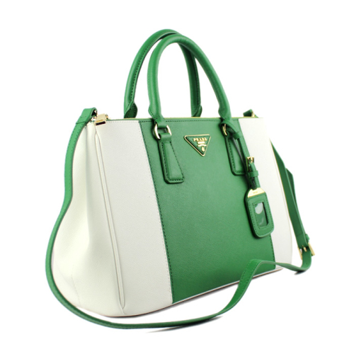 2013 Prada Saffiano Leather Tote Bag 2274 in White with Grass green