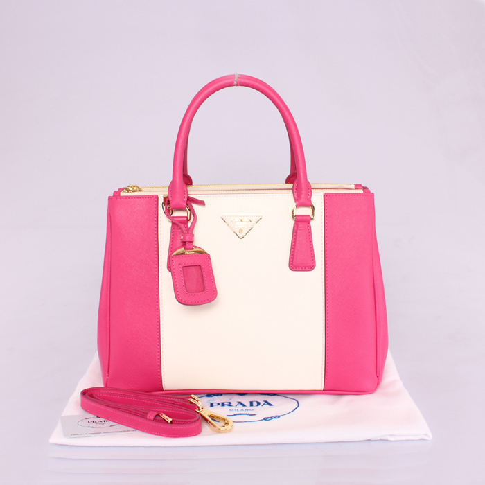 2013 Prada Saffiano Leather Tote Bag 2274 in White with Peach