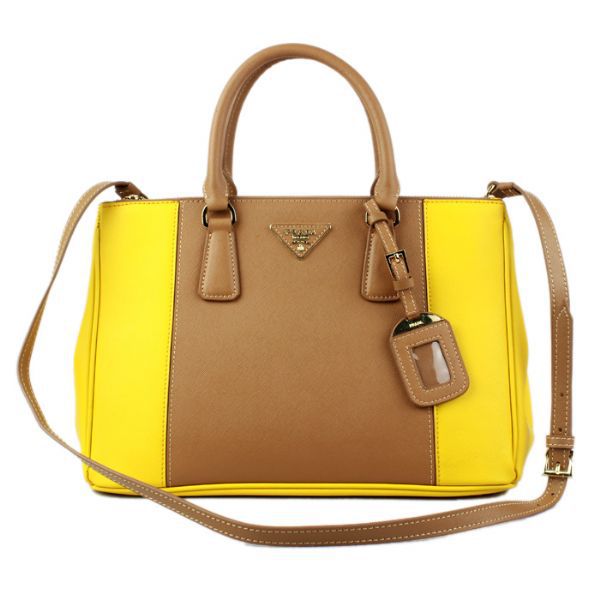 2013 Prada Saffiano Leather Tote Bag 2274 in Yellow with Apricot