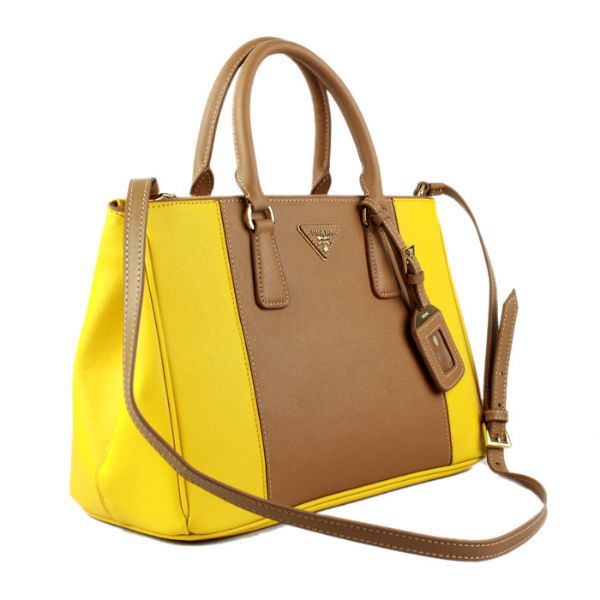 2013 Prada Saffiano Leather Tote Bag 2274 in Yellow with Apricot