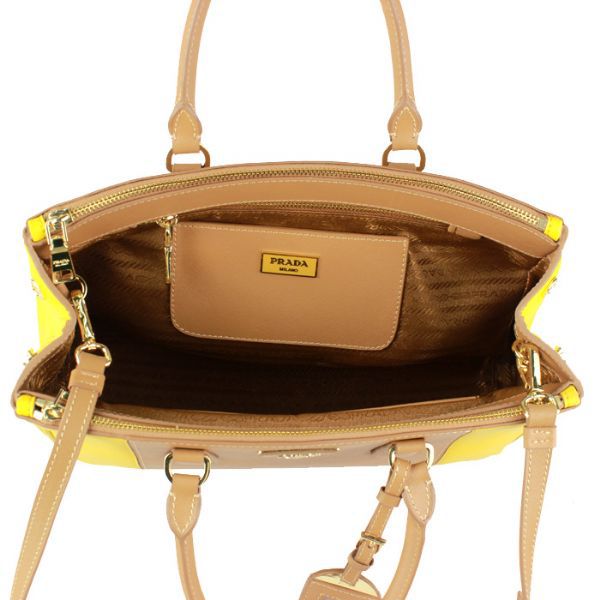 2013 Prada Saffiano Leather Tote Bag 2274 in Yellow with Apricot