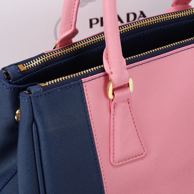 2013 Prada Saffiano Leather Tote Bag 2274 in blue with Pink