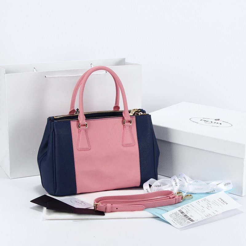 2013 Prada Saffiano Leather Tote Bag 2274 in blue with Pink