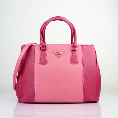 2013 Prada Saffiano Leather Tote Bag 2274 in cherry pink with Peach