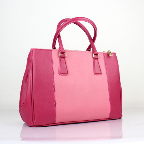 2013 Prada Saffiano Leather Tote Bag 2274 in cherry pink with Peach