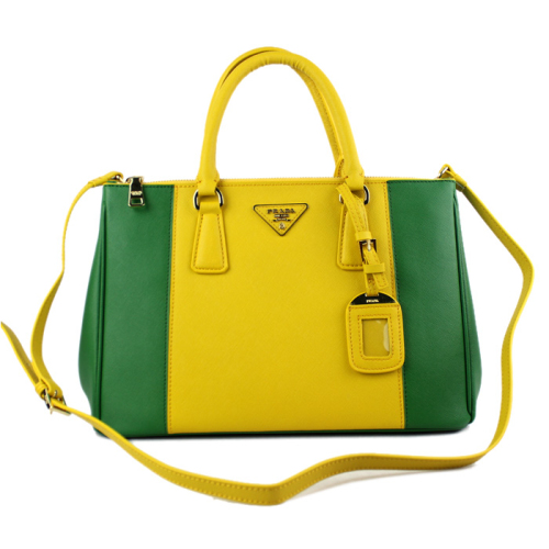 2013 Prada Saffiano Leather Tote Bag 2274 in grass green with lemon yellow