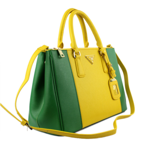 2013 Prada Saffiano Leather Tote Bag 2274 in grass green with lemon yellow