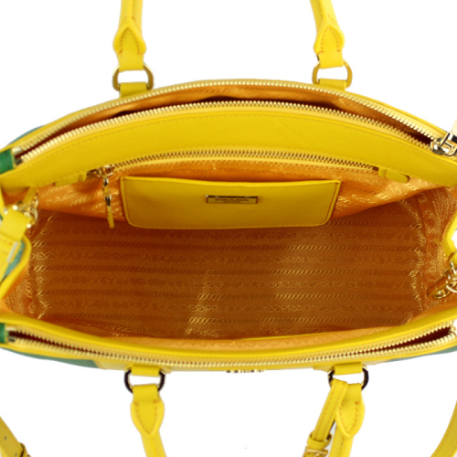 2013 Prada Saffiano Leather Tote Bag 2274 in grass green with lemon yellow