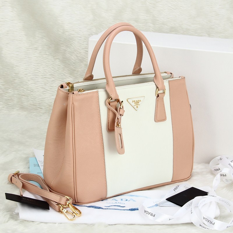 2013 Prada Saffiano Leather Tote Bag 2274 in white with Bare Pink