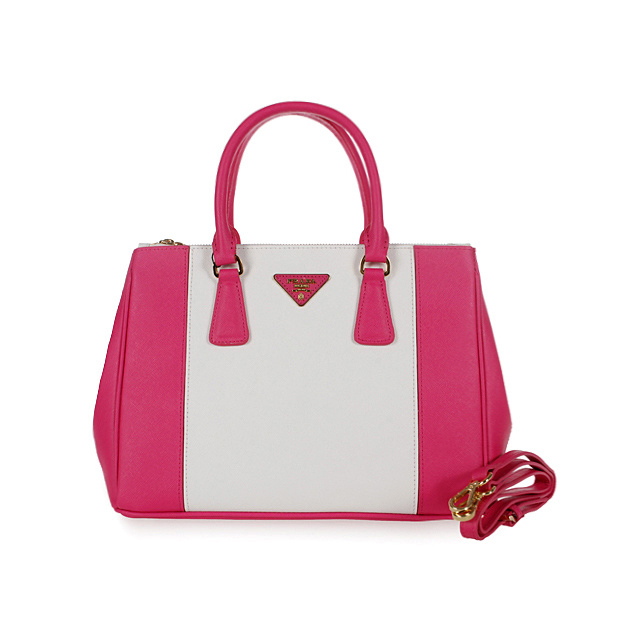 2013 Prada Saffiano Leather Tote Bag 2274 in white with Rose red