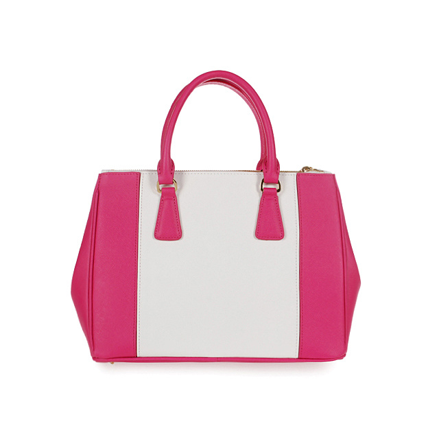 2013 Prada Saffiano Leather Tote Bag 2274 in white with Rose red