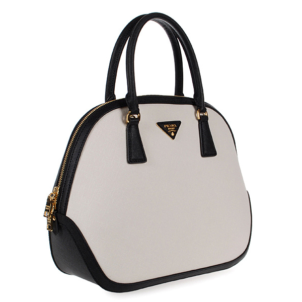 2013 Prada Saffiano Leather Tote Bag 6628 in Black with white