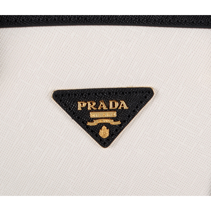 2013 Prada Saffiano Leather Tote Bag 6628 in Black with white