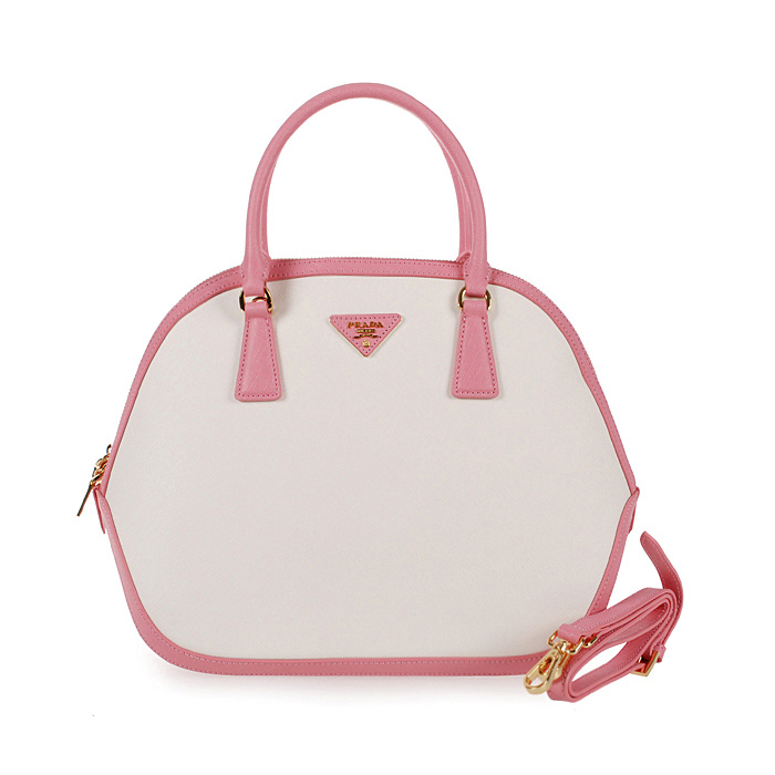 2013 Prada Saffiano Leather Tote Bag 6628 in Cherry pink with white