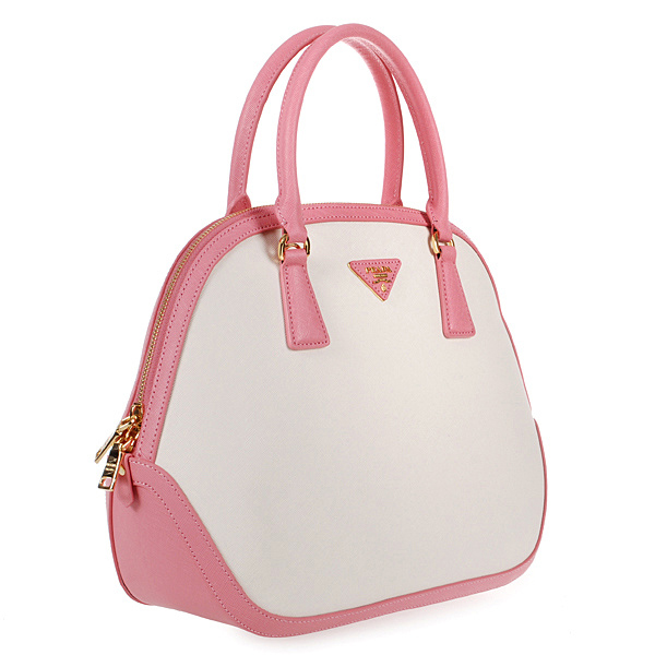 2013 Prada Saffiano Leather Tote Bag 6628 in Cherry pink with white