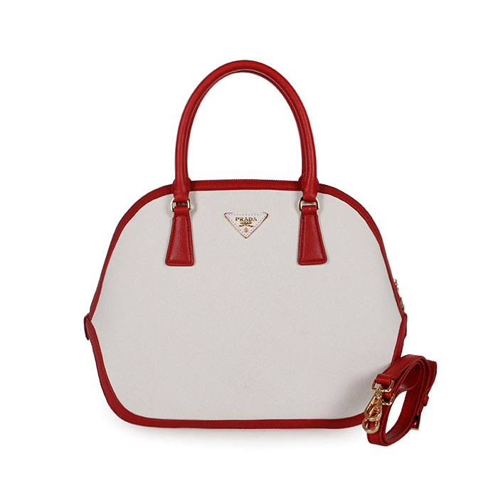 2013 Prada Saffiano Leather Tote Bag 6628 in Red with white