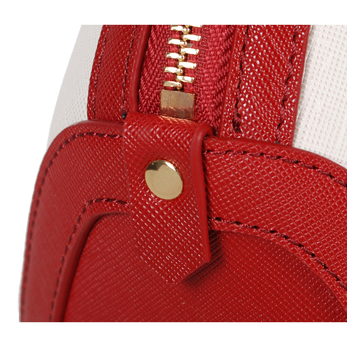 2013 Prada Saffiano Leather Tote Bag 6628 in Red with white