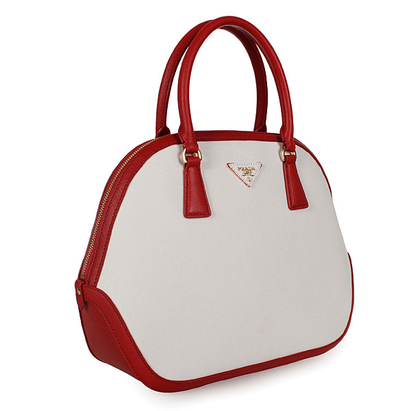 2013 Prada Saffiano Leather Tote Bag 6628 in Red with white