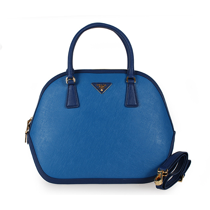 2013 Prada Saffiano Leather Tote Bag 6628 in Royal blue with light blue