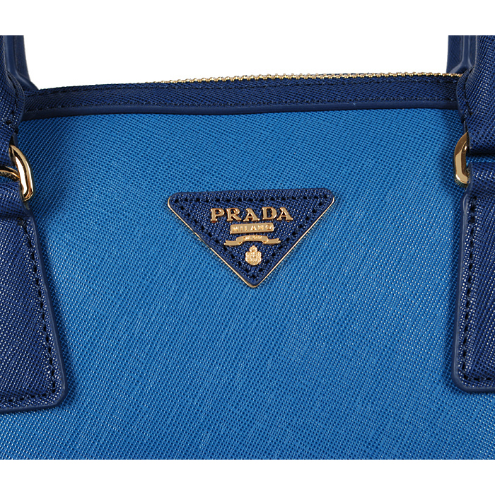 2013 Prada Saffiano Leather Tote Bag 6628 in Royal blue with light blue