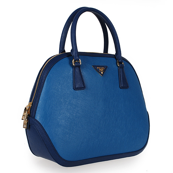 2013 Prada Saffiano Leather Tote Bag 6628 in Royal blue with light blue