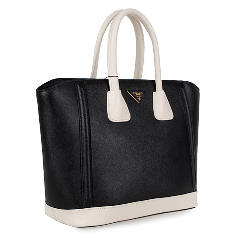 2013 Prada Saffiano Leather Tote Bags in Black with White