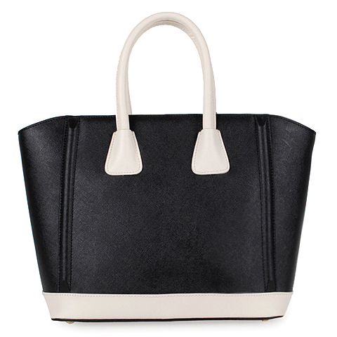 2013 Prada Saffiano Leather Tote Bags in Black with White