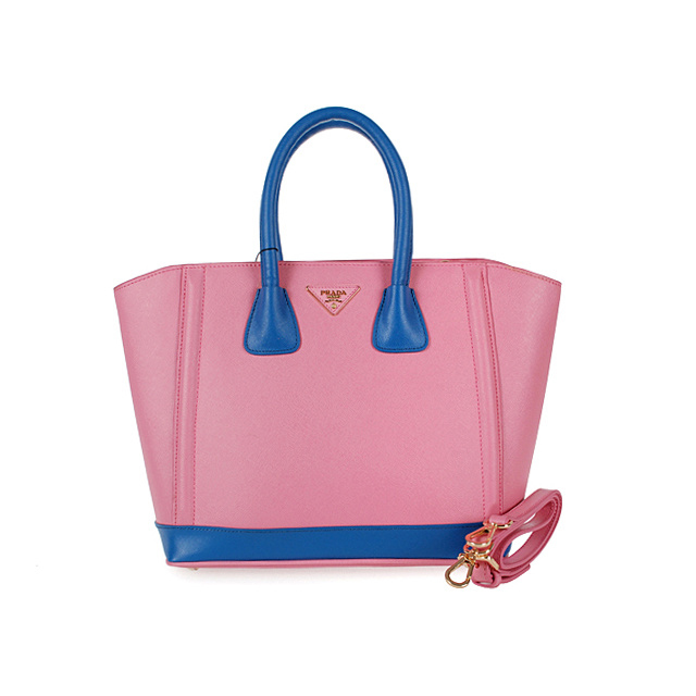 2013 Prada Saffiano Leather Tote Bags in Cherry pink with blue