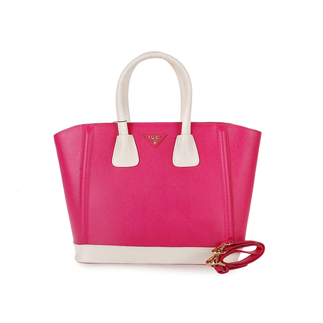 2013 Prada Saffiano Leather Tote Bags in Rose with White