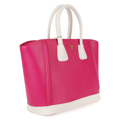 2013 Prada Saffiano Leather Tote Bags in Rose with White