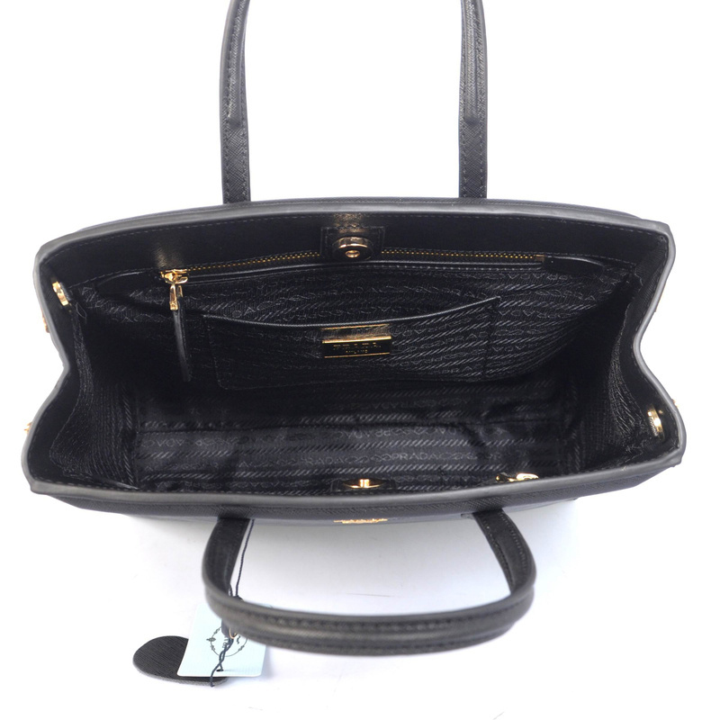 2013 Prada Saffiano Lux Tote Leather Handbag BR2404 in Black