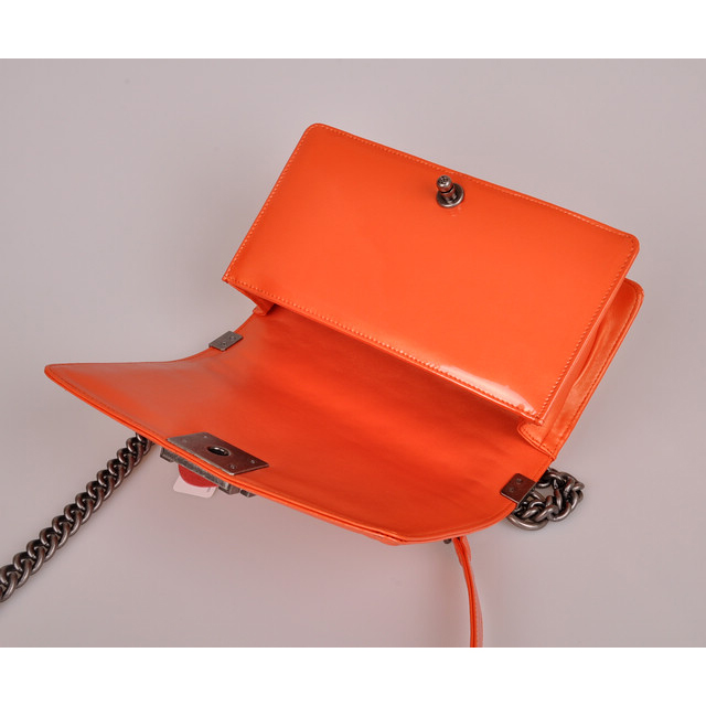 2014 Boy Chanel A67086 Flap Shoulder Bag Original Patent Leather Orange