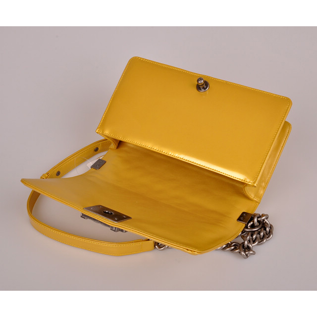 2014 Boy Chanel A67086 Flap Shoulder Bag Original Patent Leather Yellow