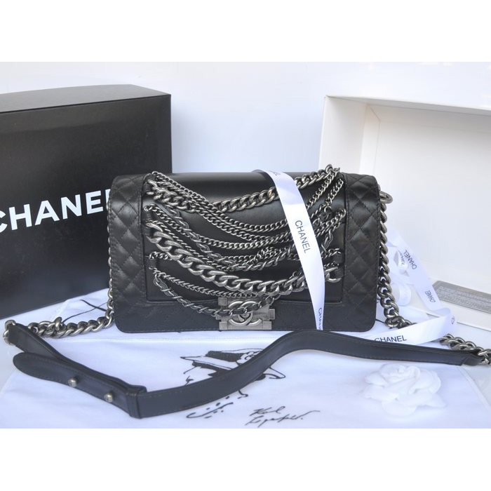 2014 Boy Chanel A67918 Black Flap Shoulder Bag in Original Leather