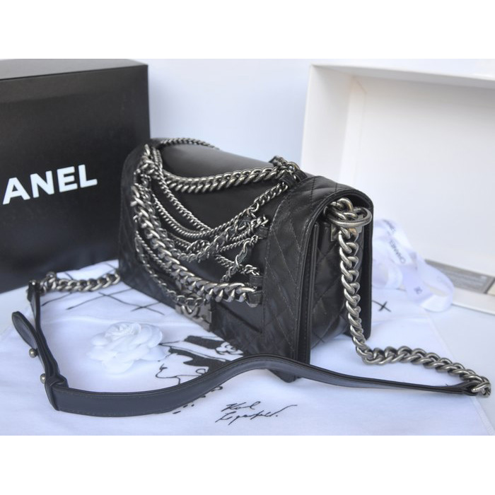 2014 Boy Chanel A67918 Black Flap Shoulder Bag in Original Leather