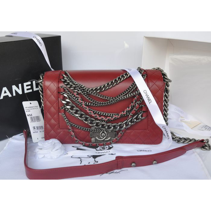 2014 Boy Chanel A67918 Claret Flap Shoulder Bag in Original Leather