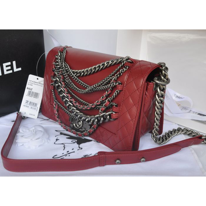 2014 Boy Chanel A67918 Claret Flap Shoulder Bag in Original Leather