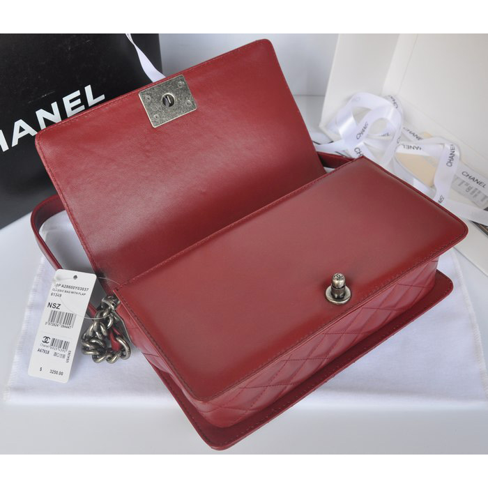 2014 Boy Chanel A67918 Claret Flap Shoulder Bag in Original Leather