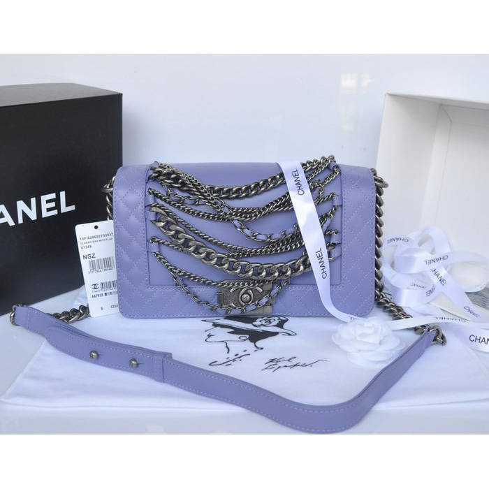 2014 Boy Chanel A67918 Lavender Flap Shoulder Bag in Original Leather