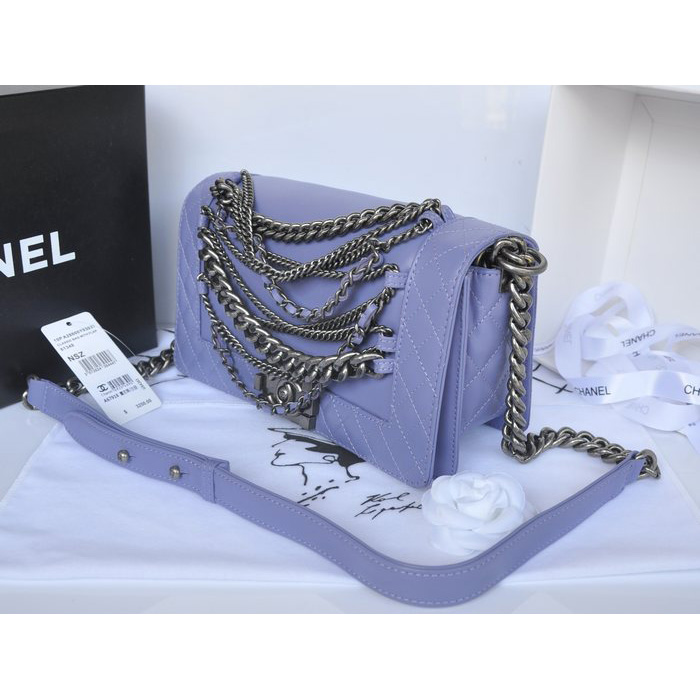 2014 Boy Chanel A67918 Lavender Flap Shoulder Bag in Original Leather