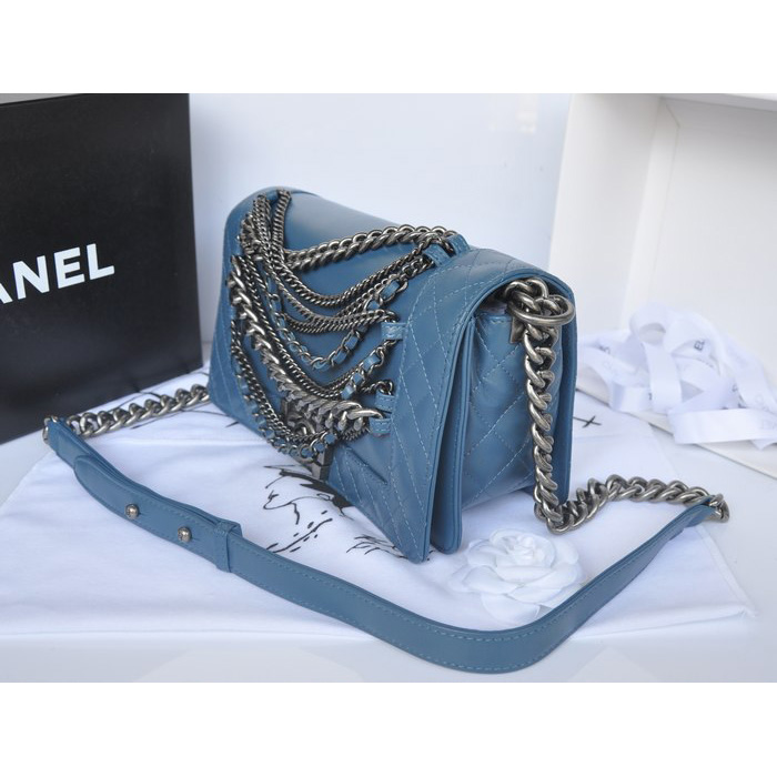 2014 Boy Chanel A67918 Royalblue Flap Shoulder Bag in Original Leather