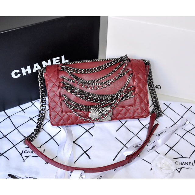 2014 Boy Chanel A67919 Burgundy Flap Shoulder Bag in Original Leather