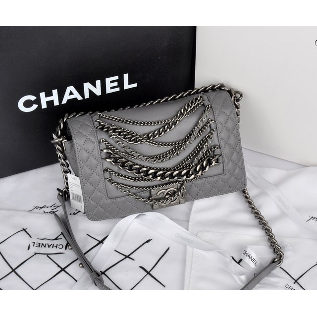 2014 Boy Chanel A67919 Gray Flap Shoulder Bag in Original Leather