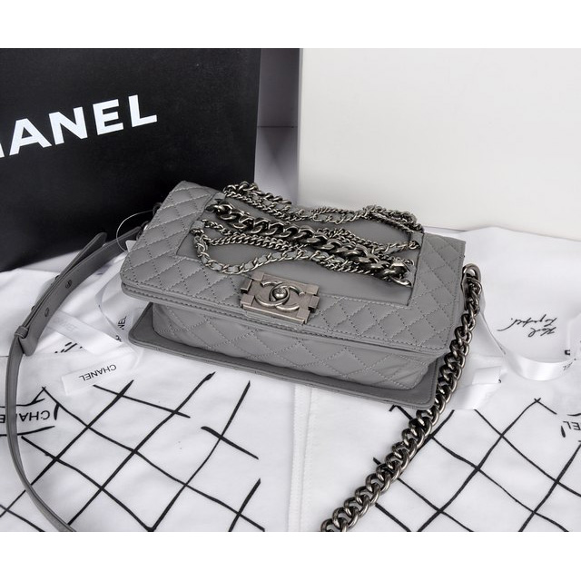 2014 Boy Chanel A67919 Gray Flap Shoulder Bag in Original Leather