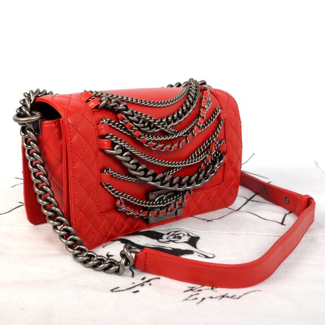 2014 Boy Chanel A67919 Red Flap Shoulder Bag in Original Leather